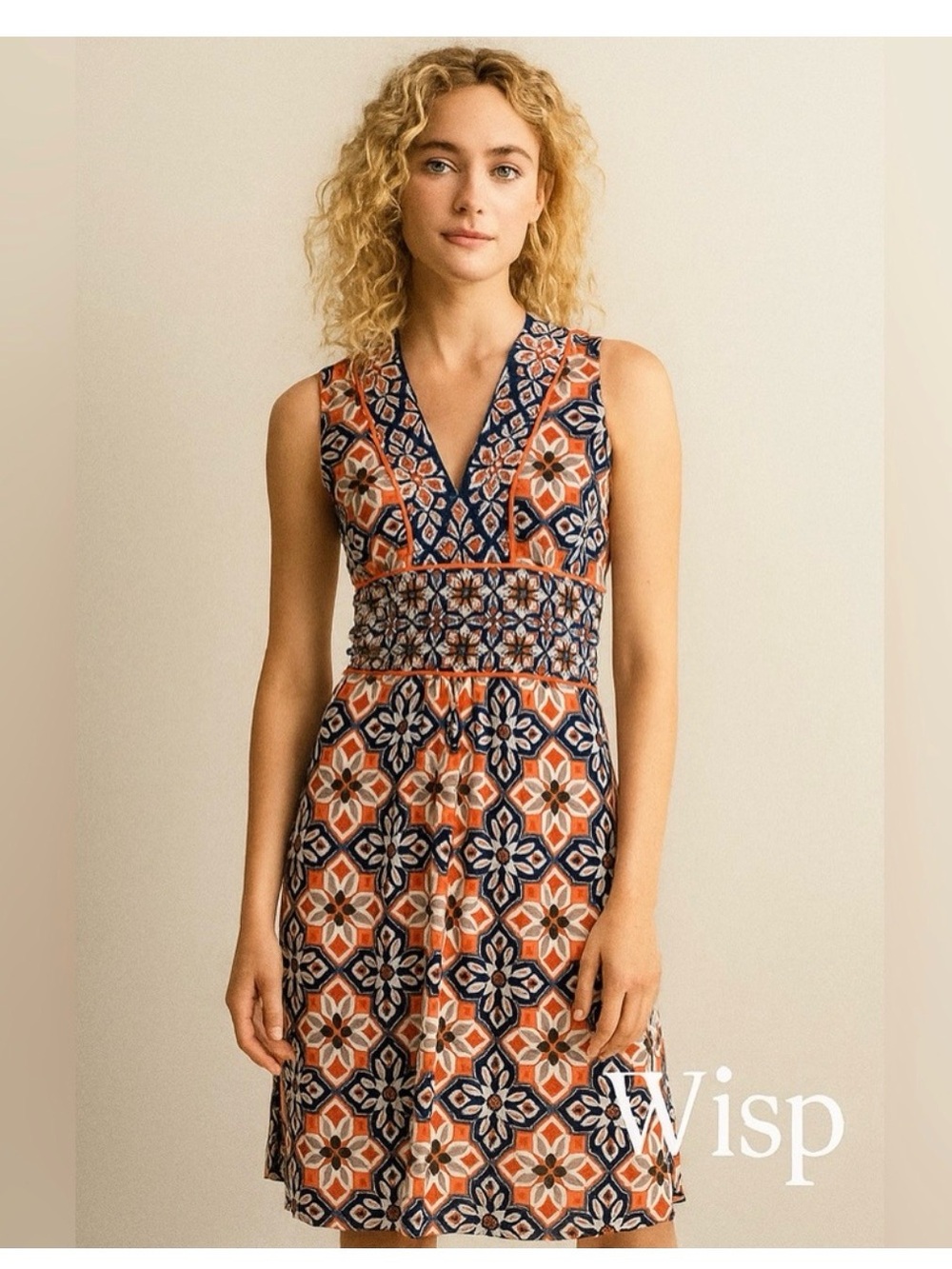 Sleeveless Coral and Navy Floral Midi Dress by White Mark